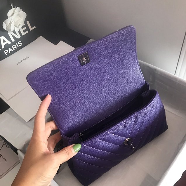 CC original grained calfskin small coco handle bag A92990 purple