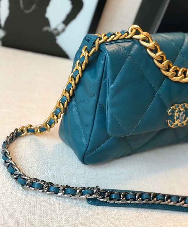 2020 CC original lambskin 19 large flap bag AS1161 turquoise