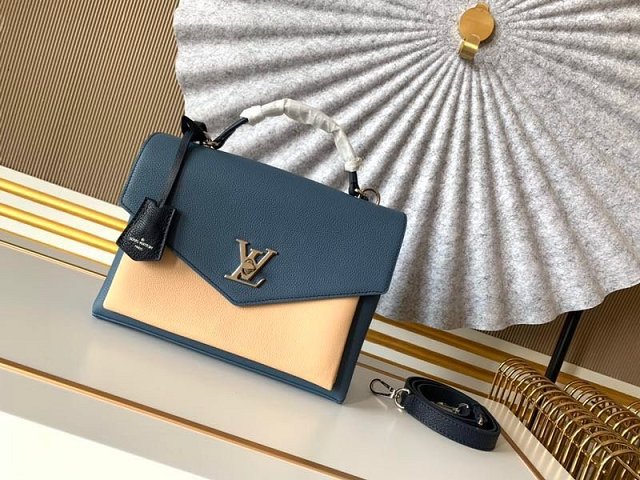 louis vuitton original calfskin mylockme bag M55323 blue&beige