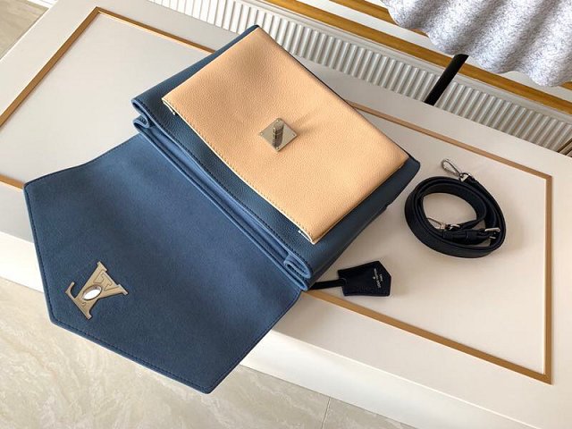 louis vuitton original calfskin mylockme bag M55323 blue&beige