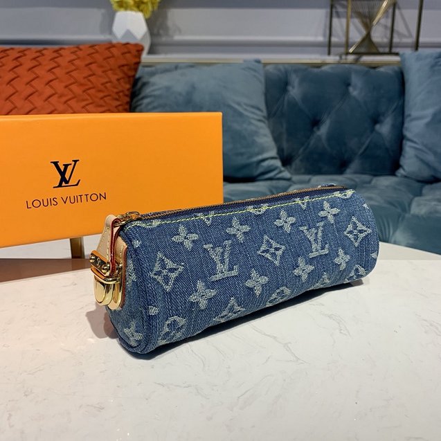 Louis vuitton original monogram denim clutch m58118 blue