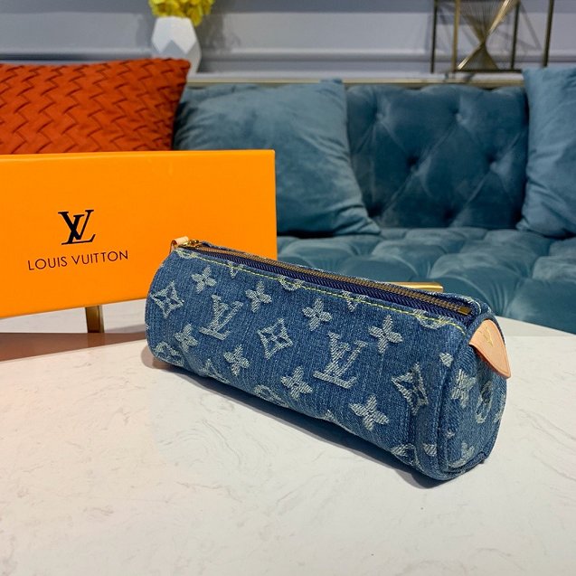 Louis vuitton original monogram denim clutch m58118 blue