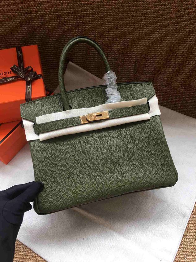 Hermes soft calf leather birkin 25 bag H25-5 blackish green