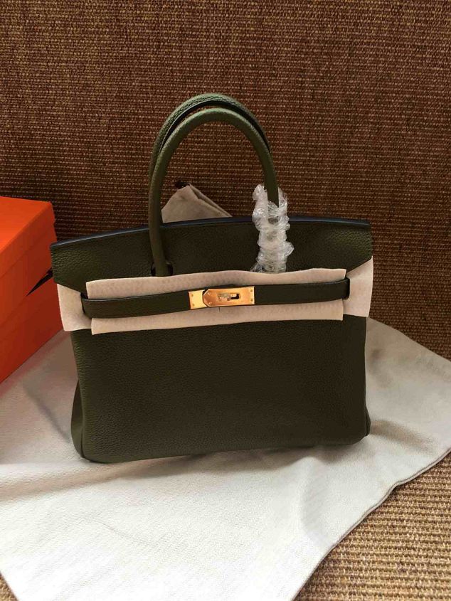 Hermes soft calf leather birkin 30 bag H30-5 blackish green