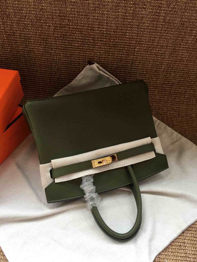 Hermes soft calf leather birkin 25 bag H25-5 blackish green