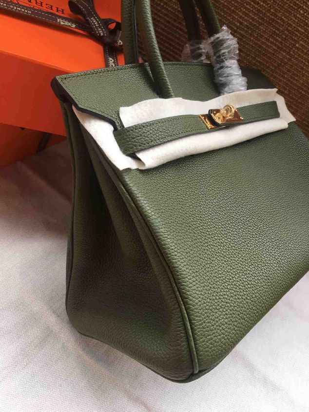 Hermes soft calf leather birkin 25 bag H25-5 blackish green