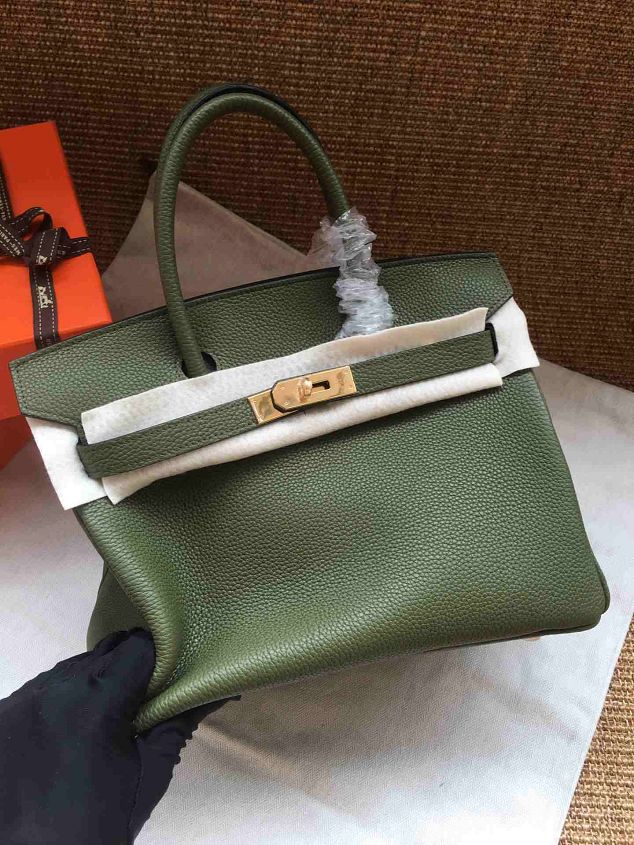 Hermes soft calf leather birkin 30 bag H30-5 blackish green