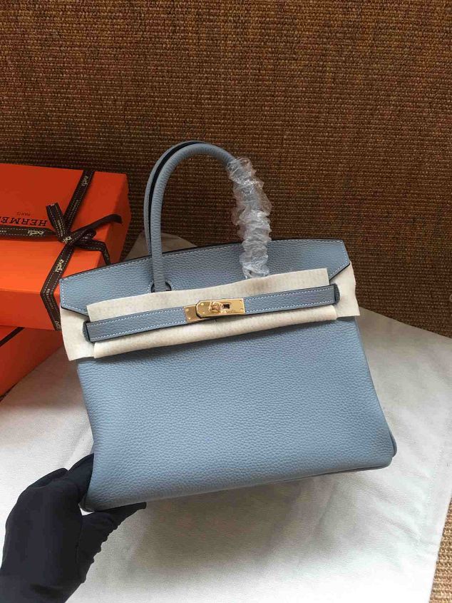 Hermes soft calf leather birkin 30 bag H30-5 light blue