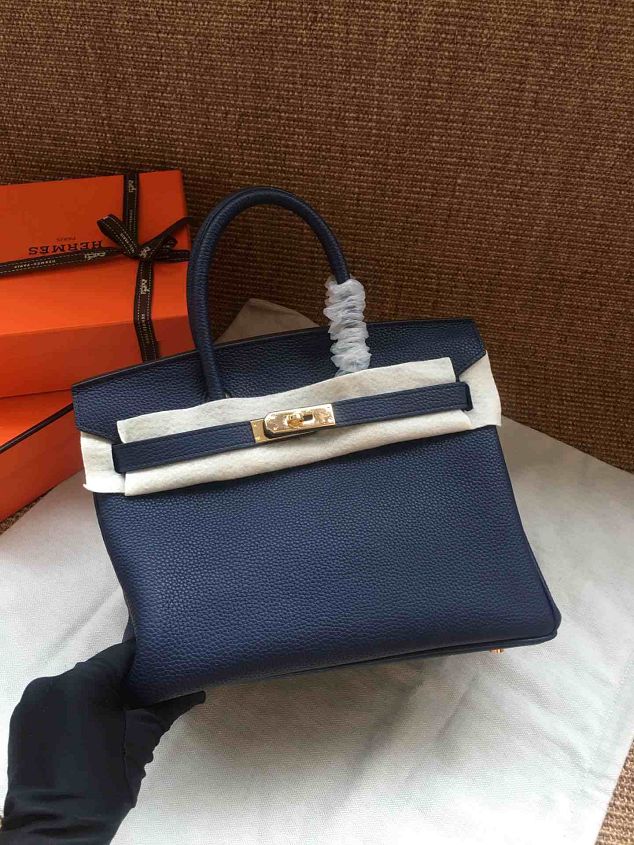 Hermes soft calf leather birkin 30 bag H30-5 navy blue	