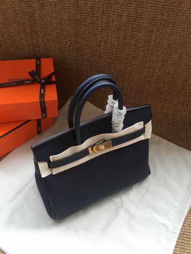 Hermes soft calf leather birkin 25 bag H25-5 navy blue	