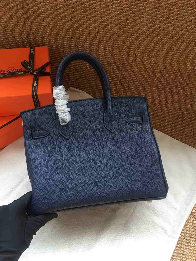 Hermes soft calf leather birkin 25 bag H25-5 navy blue	