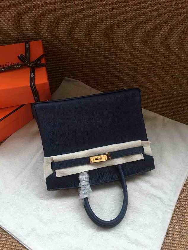 Hermes soft calf leather birkin 30 bag H30-5 navy blue	