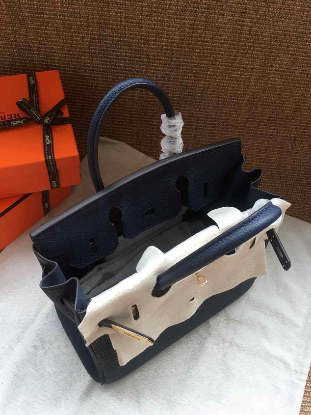 Hermes soft calf leather birkin 30 bag H30-5 navy blue	