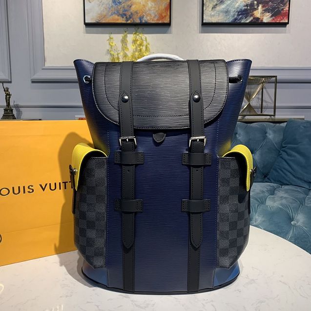 Louis vuitton original epi leather christopher backpack PM M55111 black&navy blue