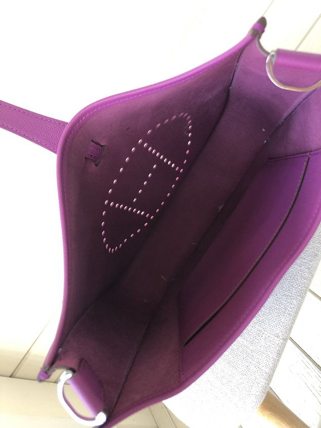 Hermes original epsom leather evelyne pm shoulder bag E29 purple