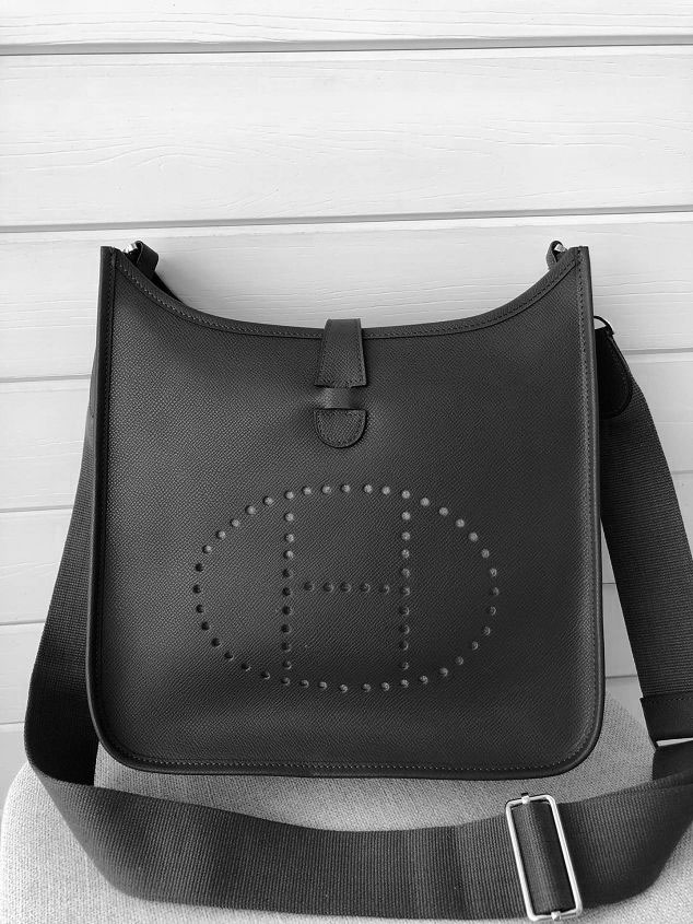 Hermes original epsom leather evelyne pm shoulder bag E29-2 black