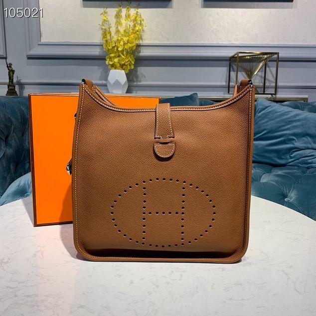 Hermes original togo leather evelyne pm shoulder bag E29 caramel