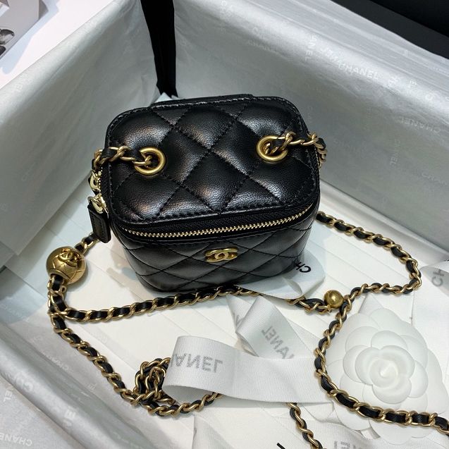 2020 CC original lambskin small box with chain AP1447 black