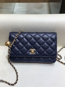 2020 CC original lambskin wallet on chain AP1450 navy blue