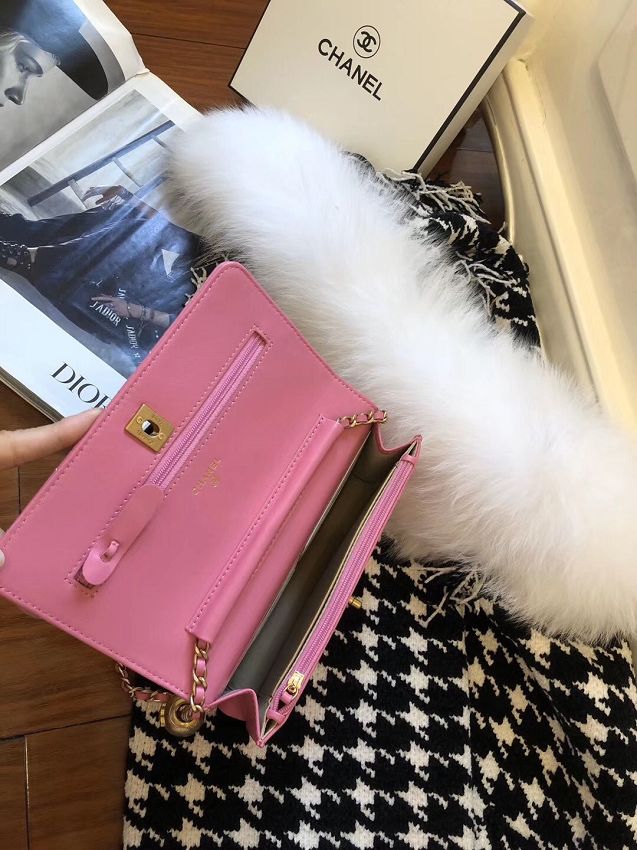 2020 CC original lambskin wallet on chain AP1450 pink