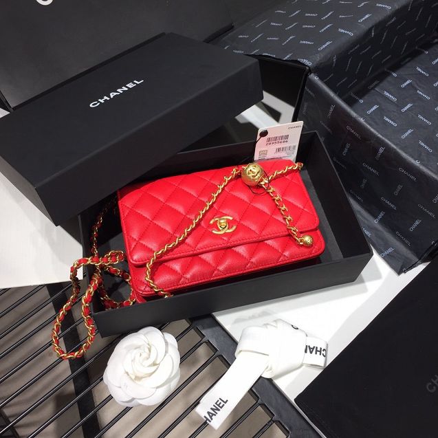 2020 CC original lambskin wallet on chain AP1450 red