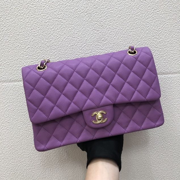 CC original grained calfskin large flap bag A58600 purple