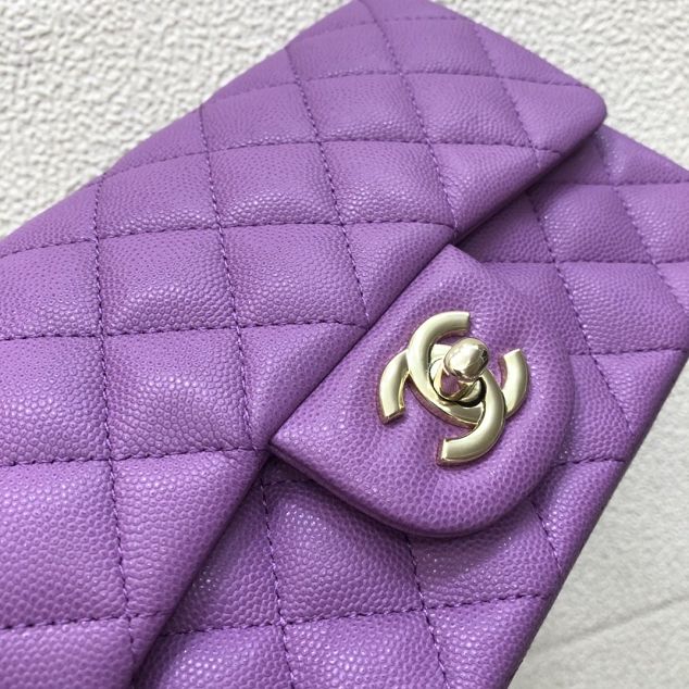 CC original grained calfskin medium flap bag A01112 purple