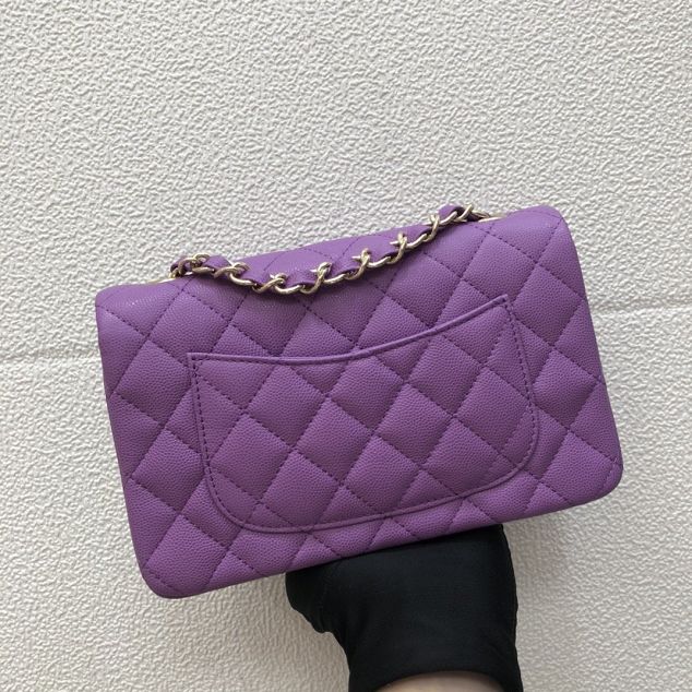 CC original grained calfskin medium flap bag A01112 purple