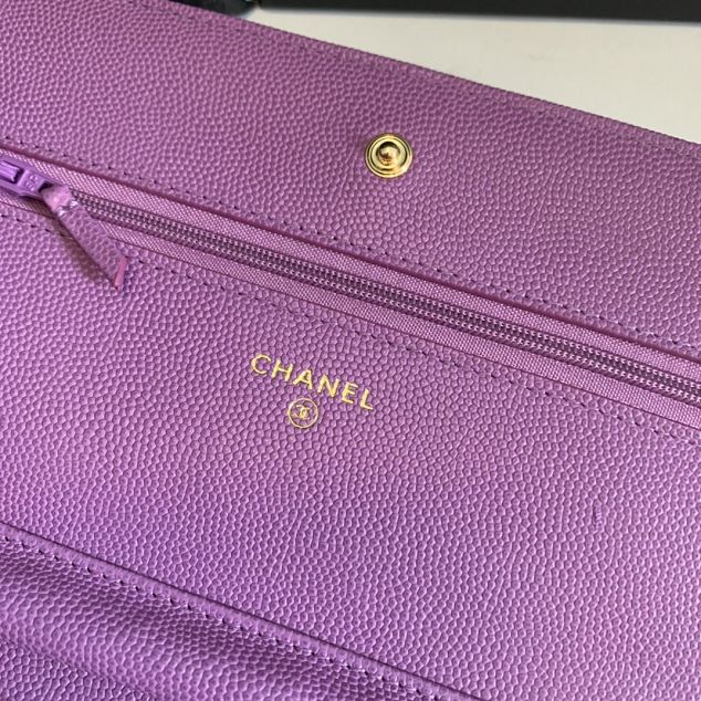 CC original grained calfskin wallet on chain 33814 purple