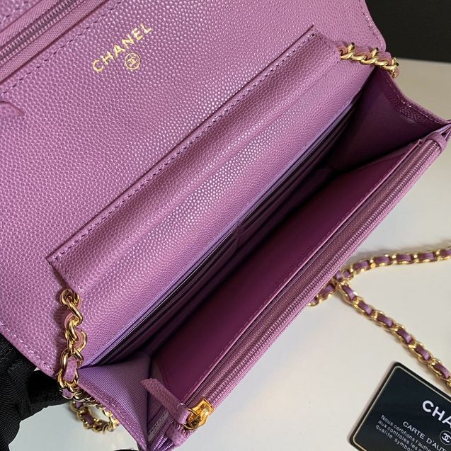 CC original grained calfskin wallet on chain 33814 purple