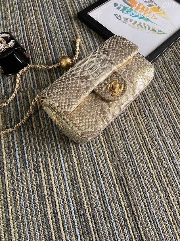 CC original python leather flap bag AS1787 apricot