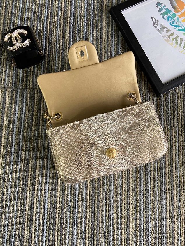 CC original python leather flap bag AS1787 apricot