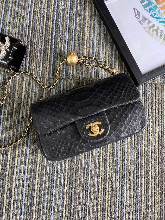 CC original python leather flap bag AS1787 black