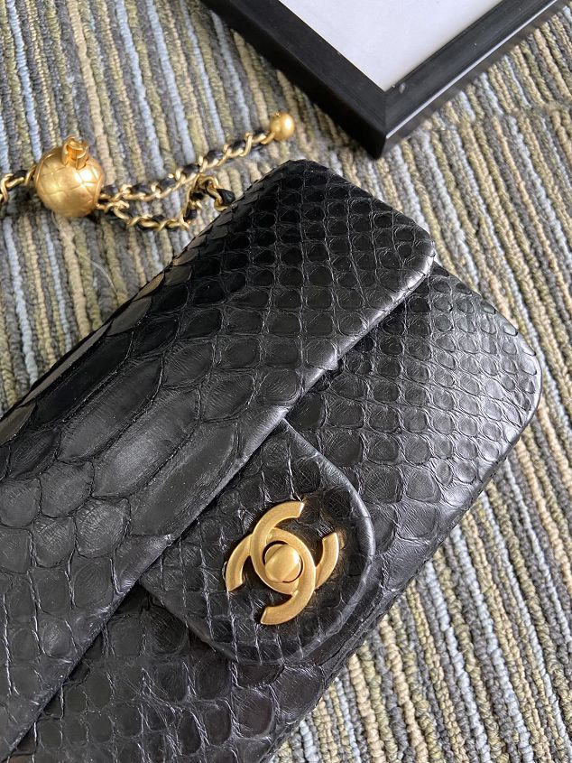 CC original python leather flap bag AS1787 black