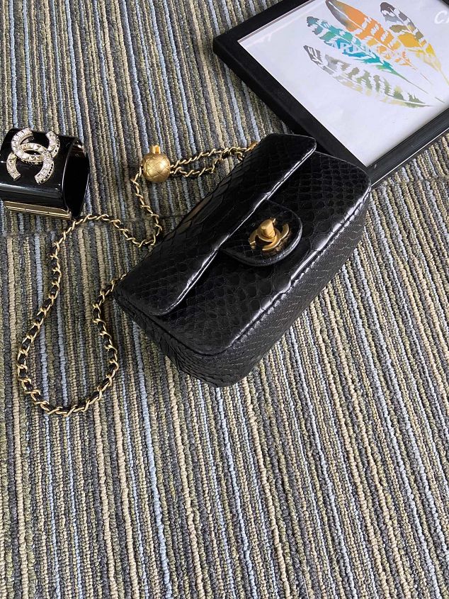 CC original python leather flap bag AS1787 black