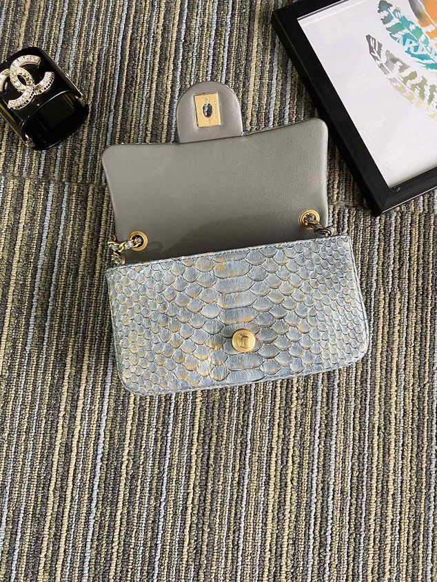 CC original python leather flap bag AS1787 light blue