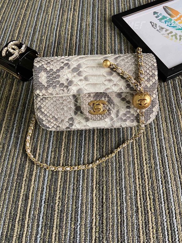 CC original python leather flap bag AS1787 white