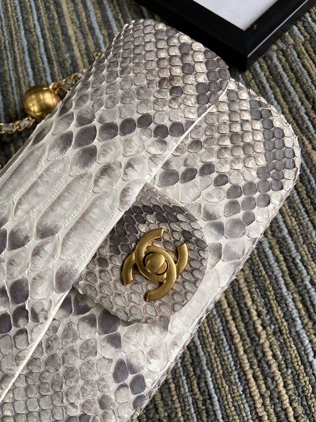 CC original python leather flap bag AS1787 white