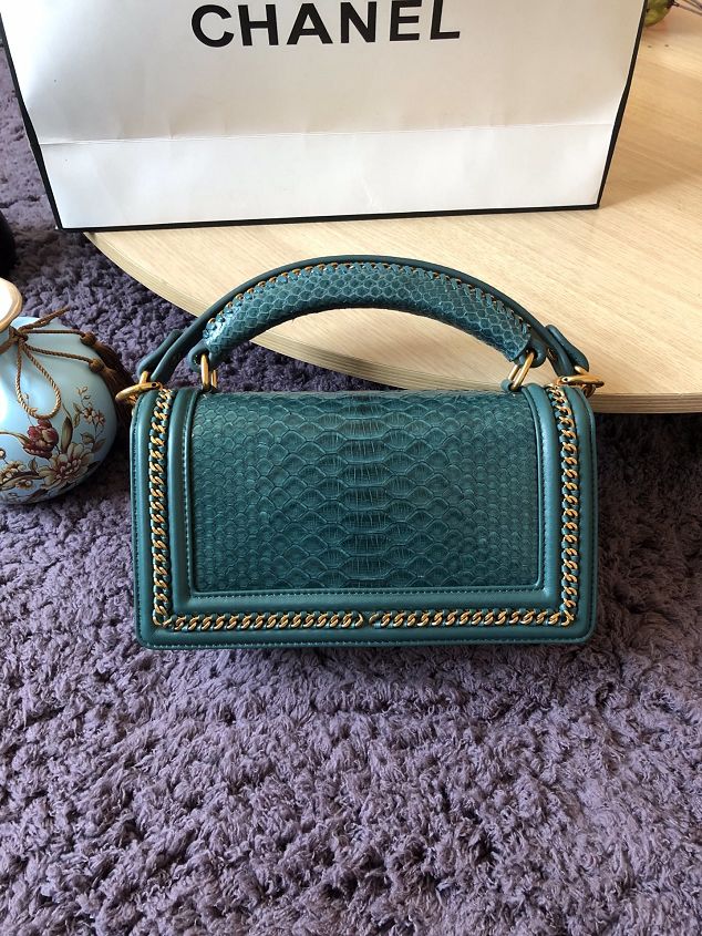 CC original python leather medium boy handbag A94804 turquoise