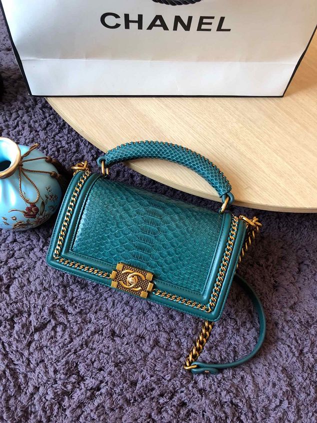 CC original python leather medium boy handbag A94804 turquoise