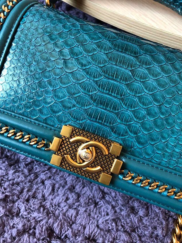 CC original python leather medium boy handbag A94804 turquoise