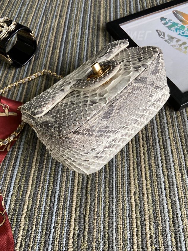 CC original python leather small flap bag AS1786 white