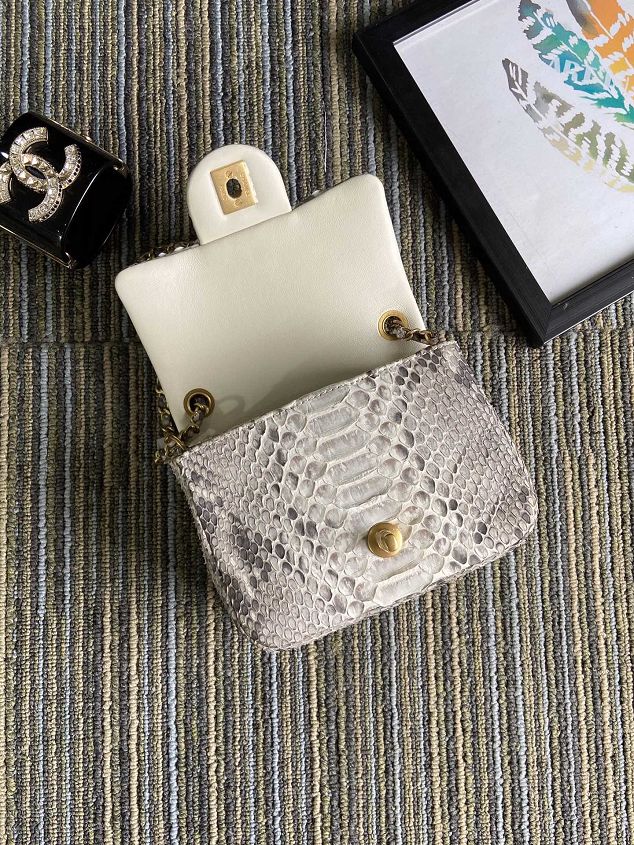 CC original python leather small flap bag AS1786 white