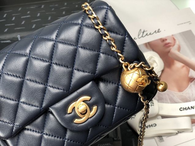 2020 CC original lambskin small flap bag AS1786 navy blue