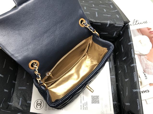 2020 CC original lambskin small flap bag AS1786 navy blue