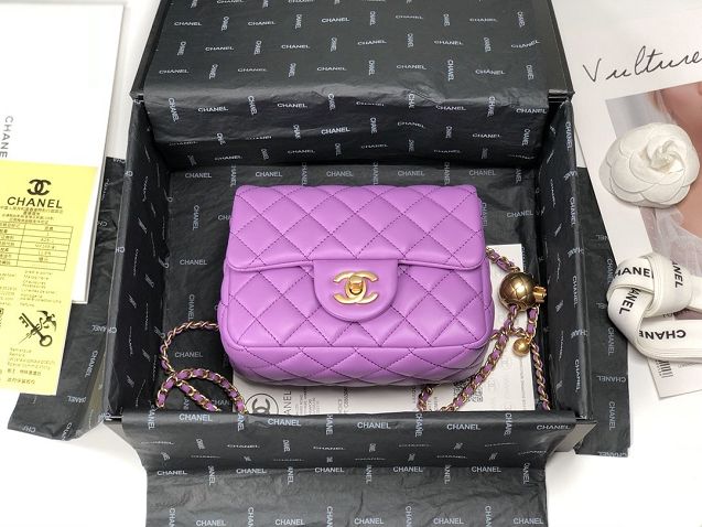 2020 CC original lambskin small flap bag AS1786 purple