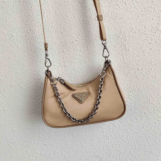 Prada original nylon mini hobo bag 1TT122 apricot