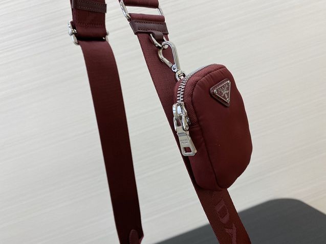 Prada original nylon shoulder bag 1BH204 bordeaux