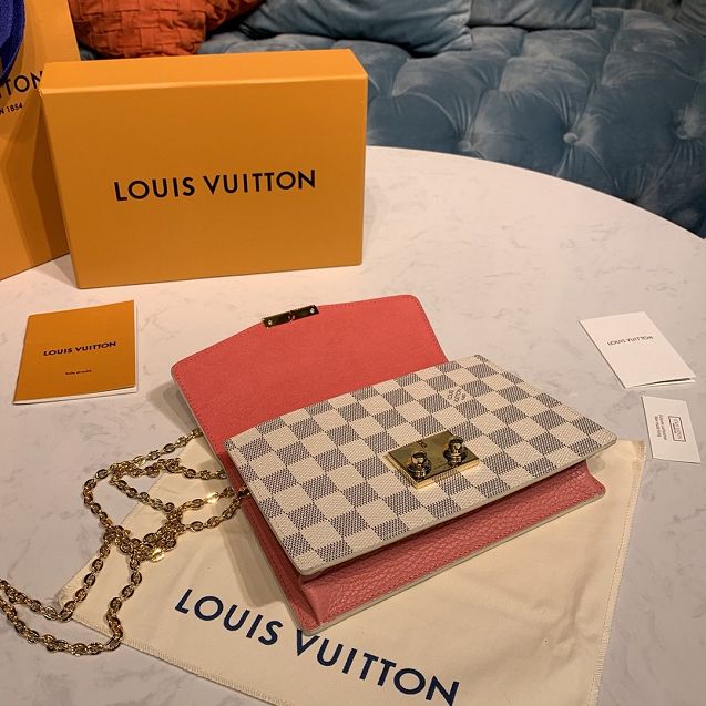 Louis vuitton original damier azur croisette chain wallet N60358 pink