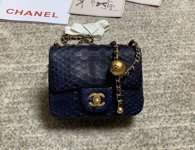 CC original python leather small flap bag AS1786 navy blue